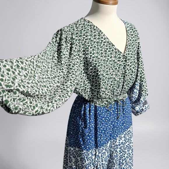 Ann Taylor Patchwork Floral Maxi Dress Green/Blue Size 18 - Picture 4 of 6